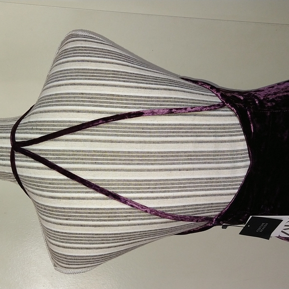 Zara Wine Velvet Mini Dress Spaghetti Halter Straps Wrap Twisted Upper Sz Xsmall - Picture 9 of 16